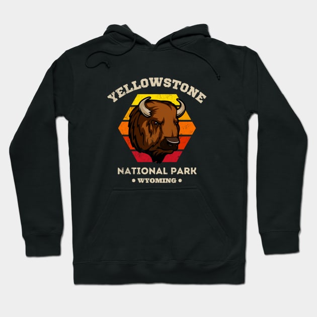 Yellowstone National Park Bison Wyoming Vintage Hoodie by Foxxy Merch